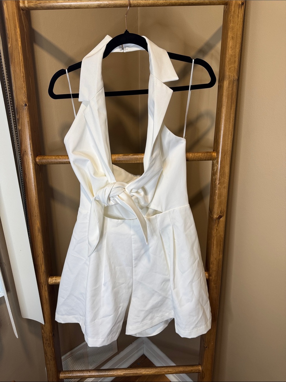 White Halter Tie-Front Romper